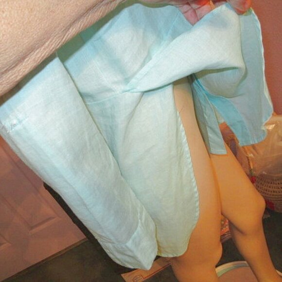 Symple 100% Linen Top Size M Tunic Button Up High Low Lagenook Beachy Coastal - Picture 9 of 12